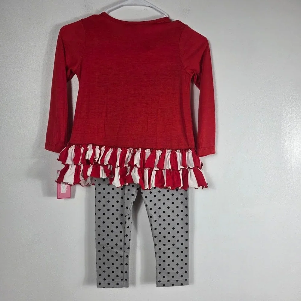 Peaches‎ n Cream Girls Red Polka Dot Legging Set Size 5 Holiday Gift Theme
